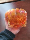 Pretty Dark Northwood Marigold Carnival Glass Leaf & Beads Rose Bowl