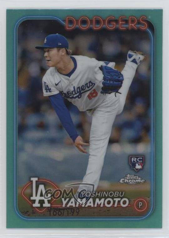 2024 Topps Chrome Aqua Refractor 166/199 Yoshinobu Yamamoto #18 Rookie RC 4l3