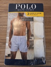Polo Ralph Lauren Men's 3 Pack Classic Fit Cotton Woven Boxers Size Small White