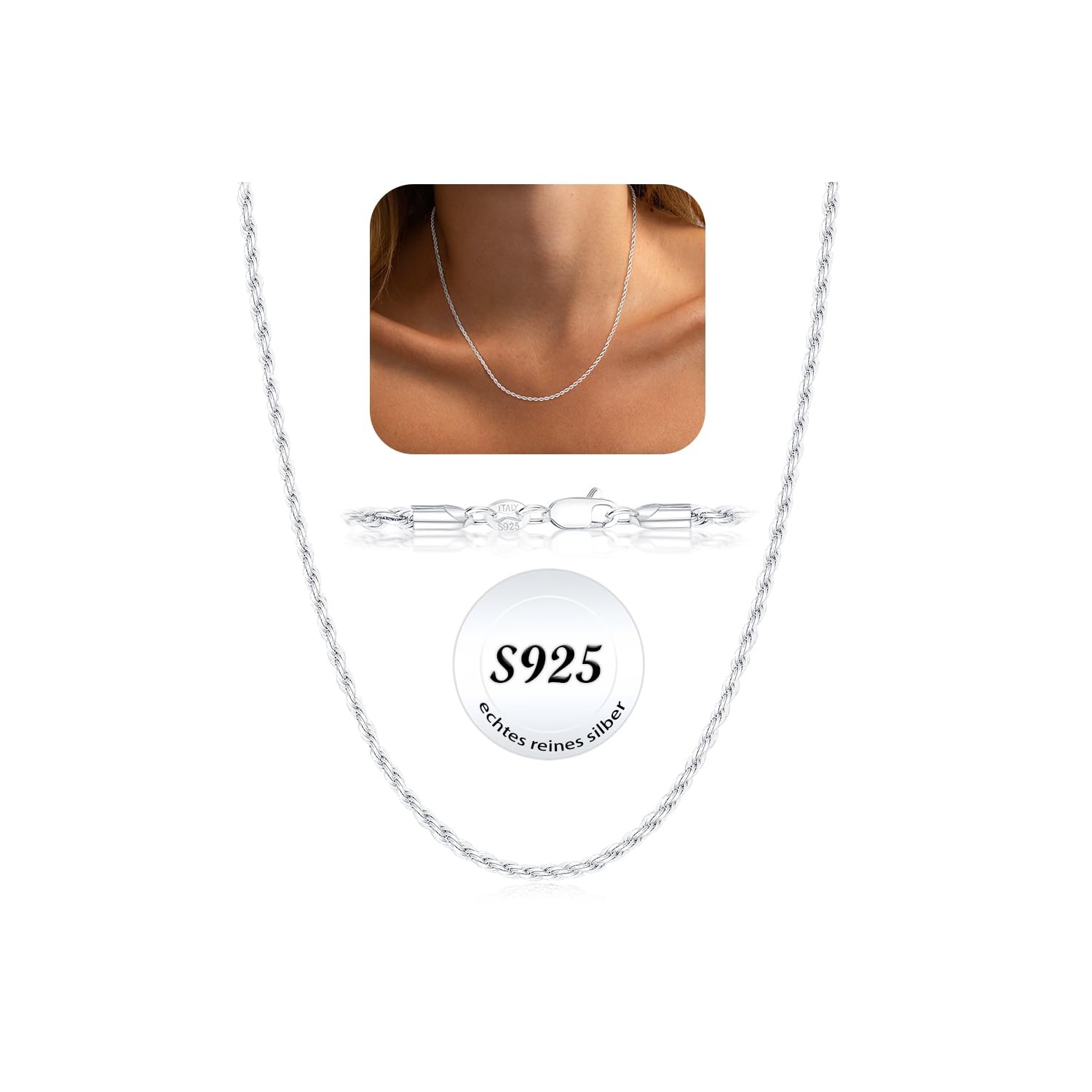 Chaine Argent 925 Massif 2mm Collier Maille Forçat pour Femme