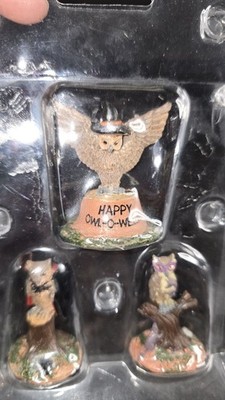 Lemax 94524 HAPPY OWL-O-WEEN Set of 3 Spooky Town Accessories Halloween Mini