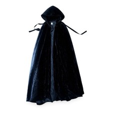 Vintage 1960s Black Velvet Hooded Unisex Maqurade Cloak Cape