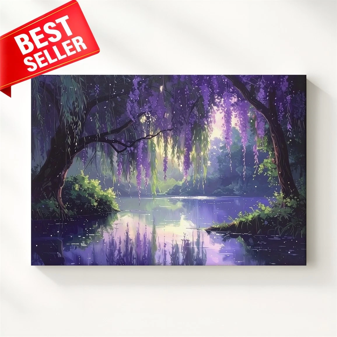 Canvas Enchanted Willow Pond Wall Art Dreamlike Scene Magical Reflections Some