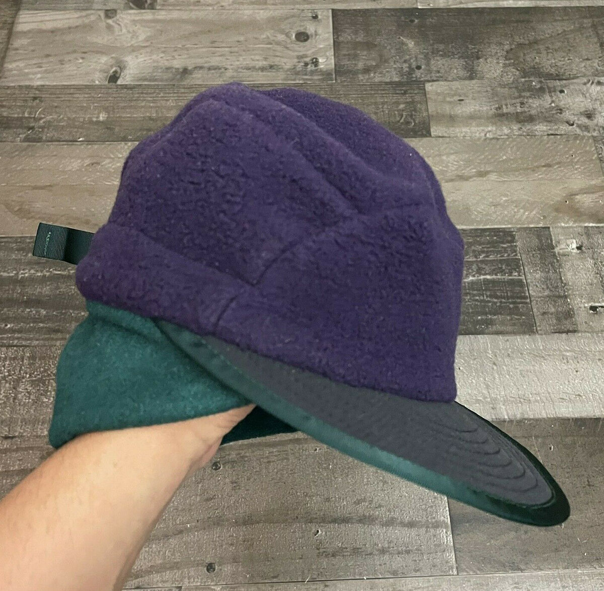 Vintage PATAGONIA Fleece Duckbill Flap Cap Hat Adjustable Teal Blue Purple  28825