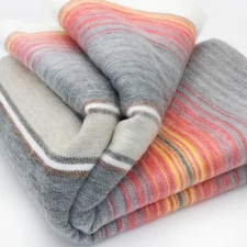 COZY STRIPED BABY ALPACA WOOL QUEEN SIZE SOFA/ BED THROW - SUNSET HUES