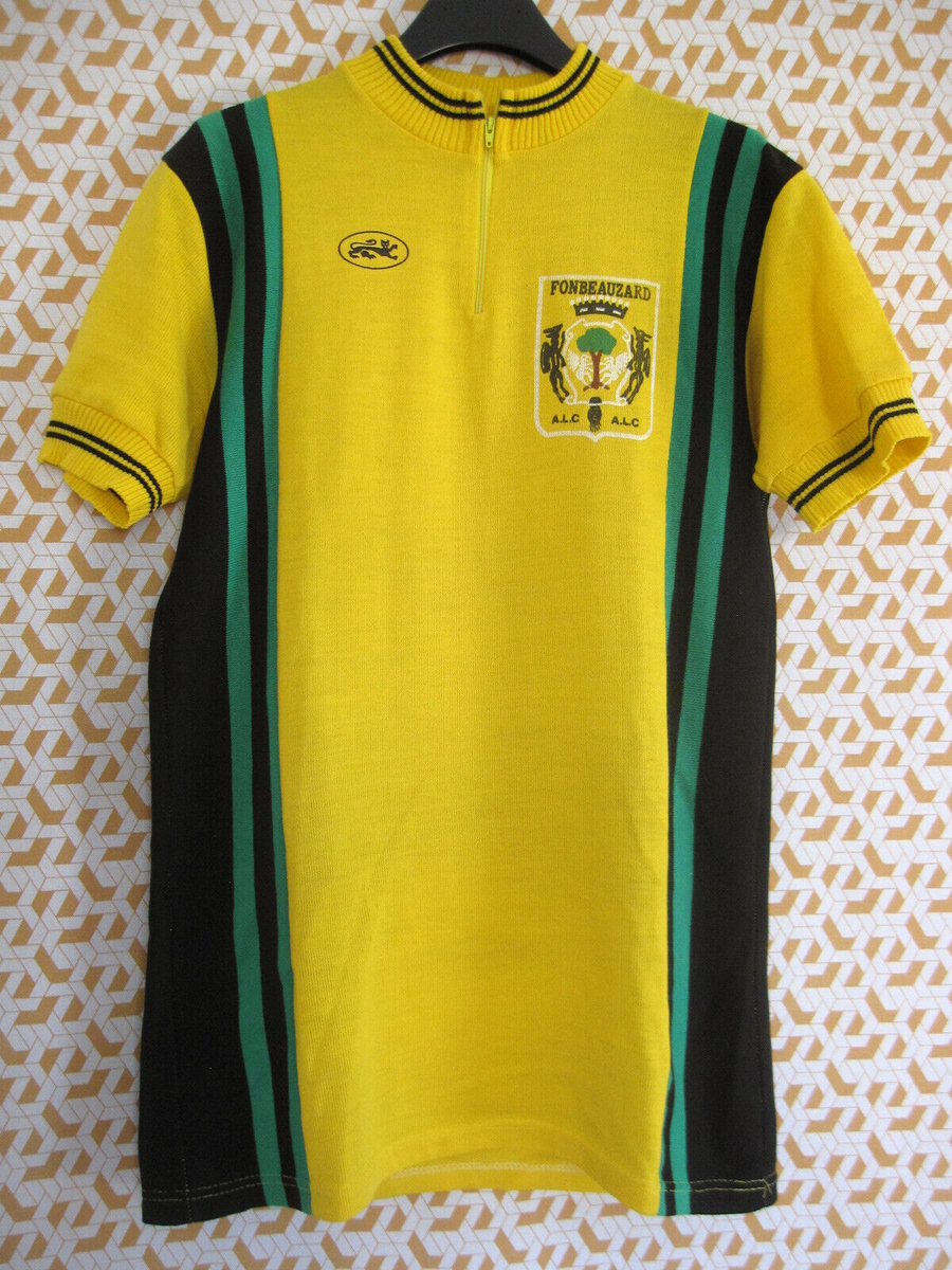 Maillot Cycliste Vintage Oursport Fougerolle, Acrylique Jaune Années 70, Taille 2/S Homme