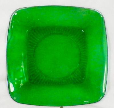 Anchor Hocking Charm Luncheon Plate Forest Green Glass Pressed Mid Century 1950s