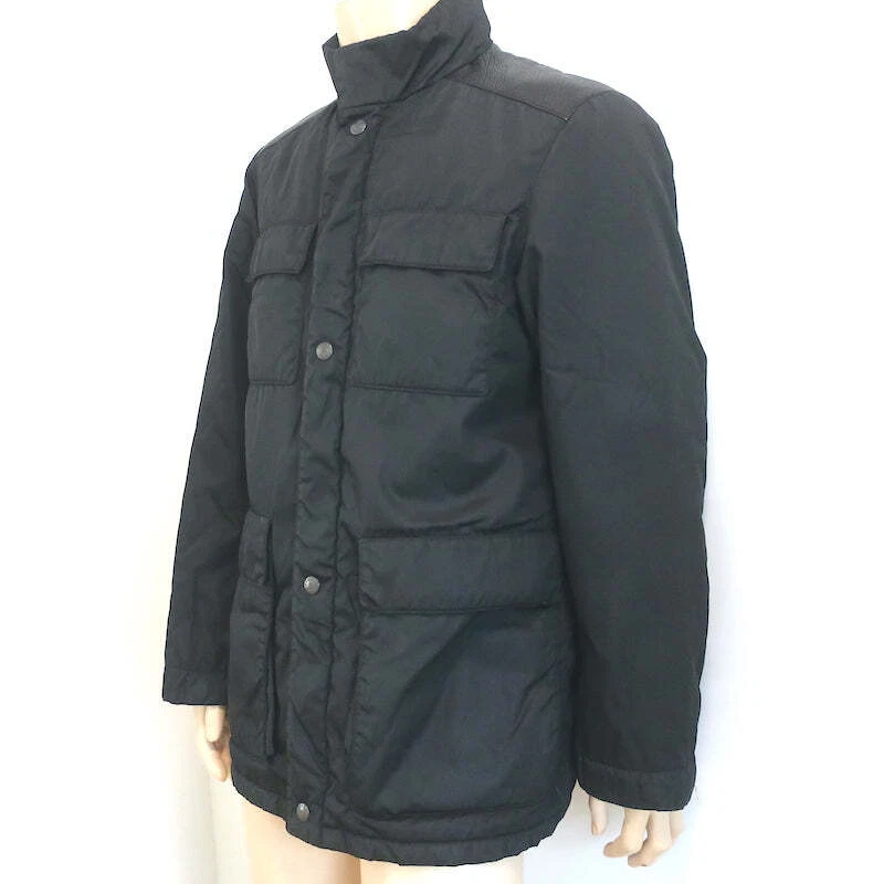 Chaqueta Prada Multi-Bolsillo Negro Cuero Ribete Nylon Talla Pequeña Foto 3 de 4