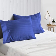 4 PCs Pillow Case Set 800 TC Egyptian Cotton Royal Blue Stripes Queen Size