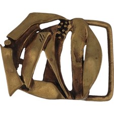 Brass Ea Chase Handmade Hippie Abstract Art Brutalist 1970s Vintage Belt Buckle