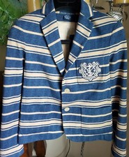 Polo Ralph Lauren Logo Seahorse Cotton Fitted Blazer Jacket Nautical Us4 S Nwt