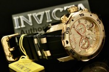 NEW Invicta Men Scuba Pro Diver Chrono 18K Gold Plated Rose Gold S.S Poly Watch
