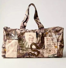 Free People X Denim & Bone Serpent Weekender Bag Camo Embroidery Patched O/S NWT