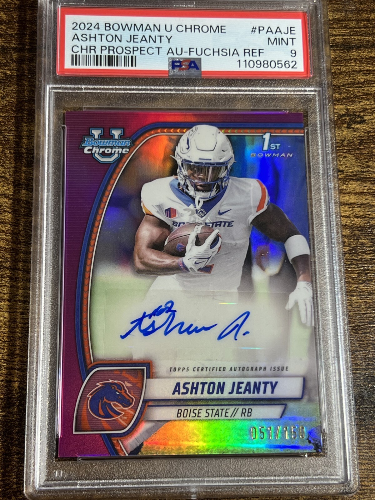 ASHTON JEANTY 2024 Bowman Chrome U #PA-AJE Fuchsia Refractor Auto /150 PSA 9