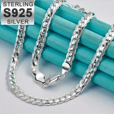 925 Sterling Silver 5MM Full Sideways Chain Necklace For Men Women Jewelry Gift