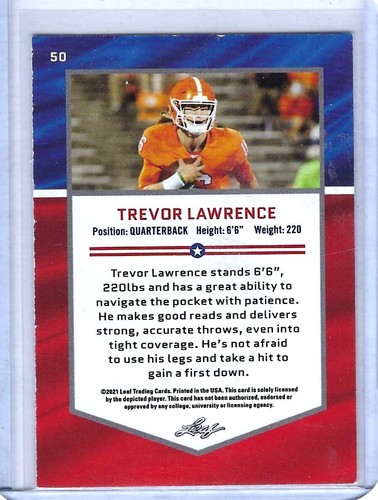 2021 Leaf Draft Blue Trevor Lawrence #50 (All American) - Picture 2 of 2