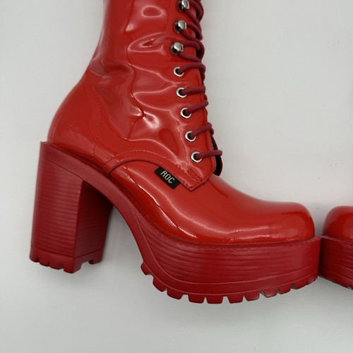ROC LASH BOOTS RED LACE UP CHUNKY BLOCK HEEL PLATFORM KNEE SIZE 37 US 6 SEXY - Picture 6 of 12