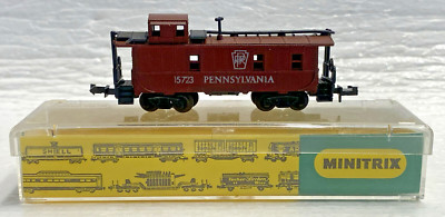 Minitrix N Scale Train Car 3273 ~ Pennsylvania Railroad ~ Off Set Cupola Caboose
