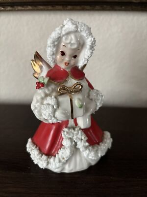 Vintage Christmas Angel Red Dress Spaghetti Trim Figurine Present | eBay