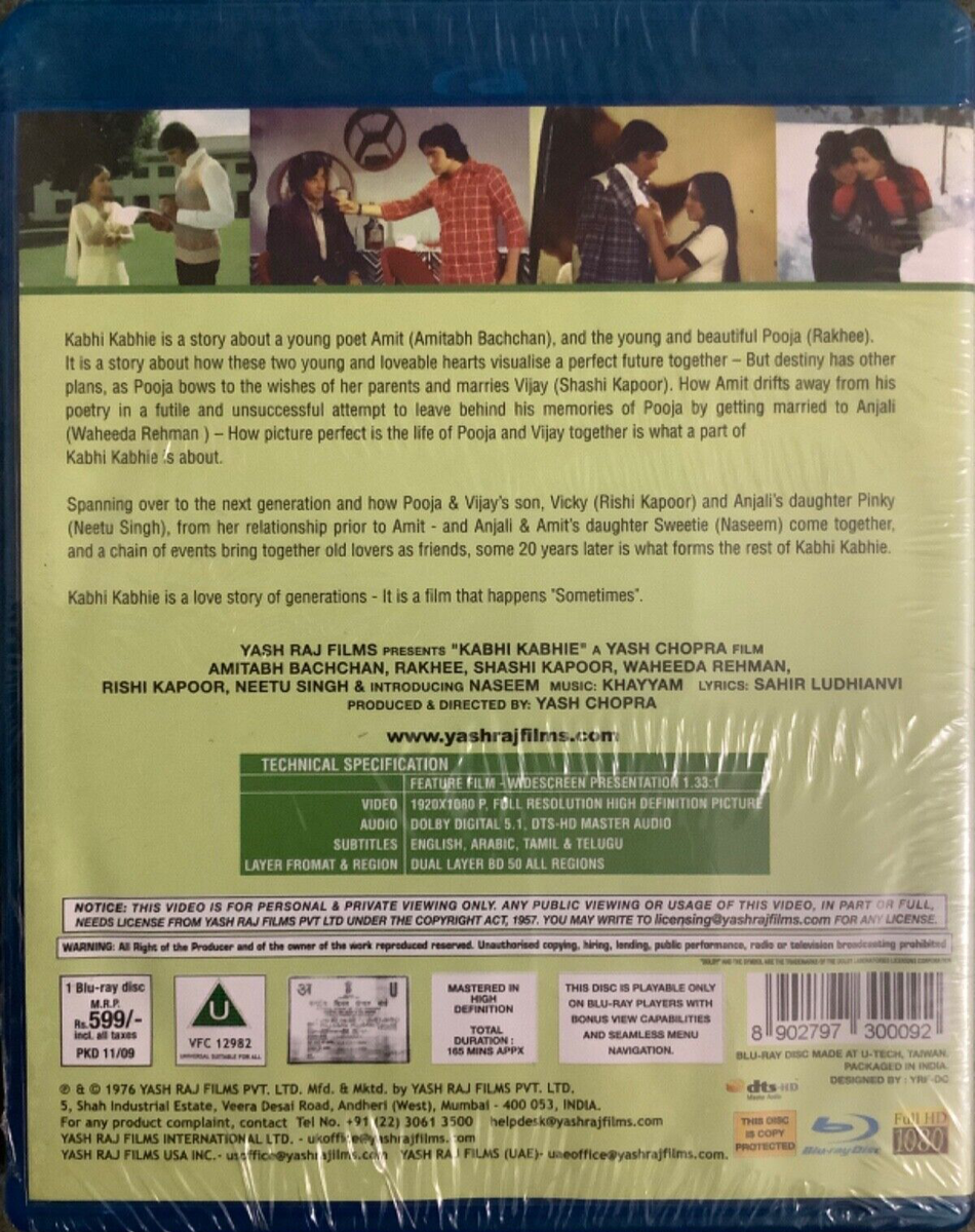 Kabhi Kabhie *Amitabh Bachchan *Jaya Bachchan Bollywood Blu-Ray