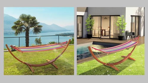 Garden Outdoor Patio Wooden Wood Frame Hammock Arc Stand Sun Swing Bed Seat - Video 1 of 1