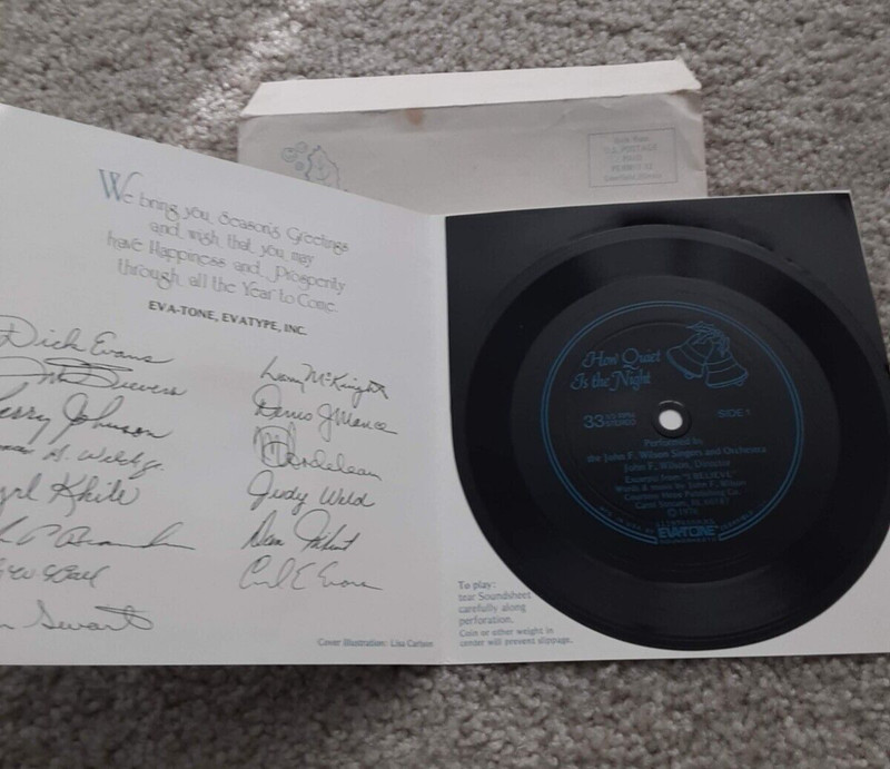 RCA Signed Christmas Card with Eva-Tone Record Flexi Disc Soundsheet Collectible