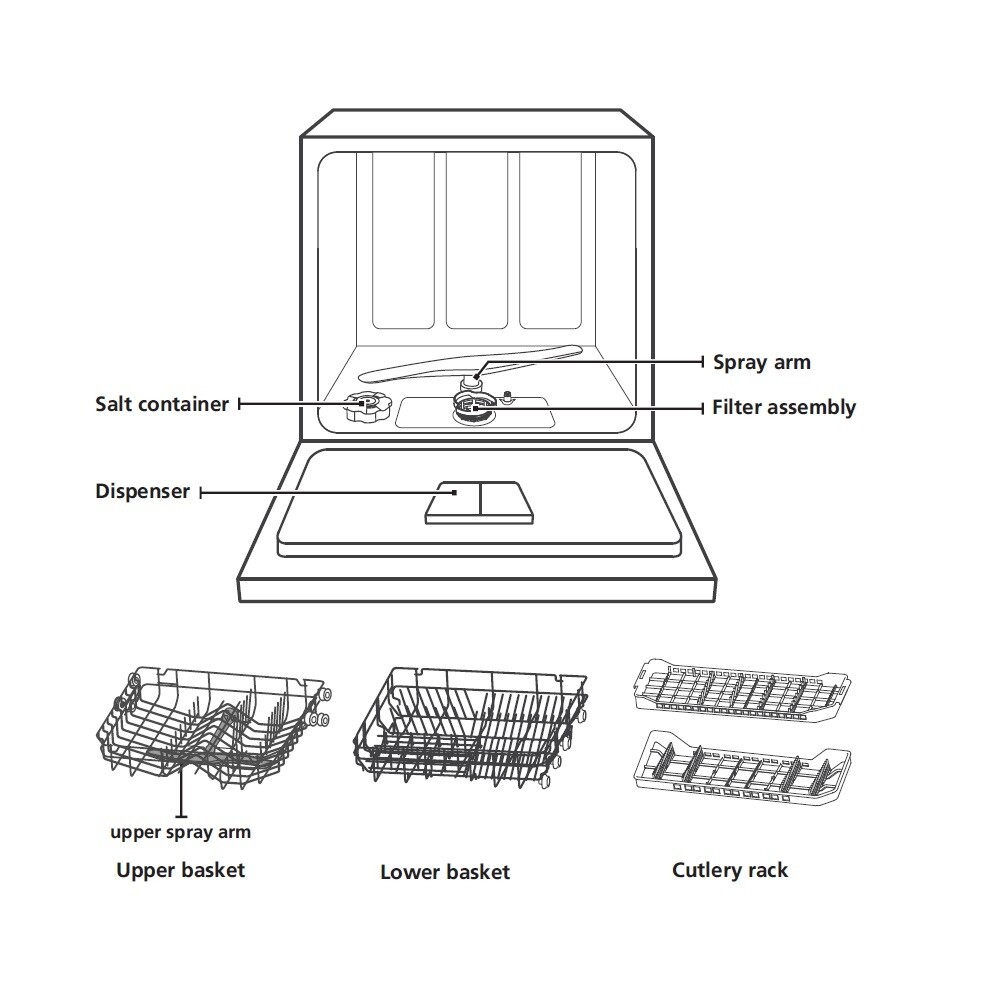 Cookology CTTD8SL Silver Tabletop Dishwasher 8 place settings XL Mini