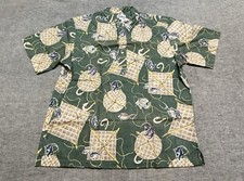 Reyn Spooner Hawaiian Shirt Mens XXL Green Fishing Nets Hooks Aloha Pullover
