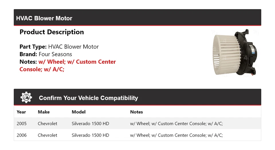 Motor soplador HVAC para Chevrolet Silverado 1500 HD 2005-2006 4 estaciones Foto 2 de 4