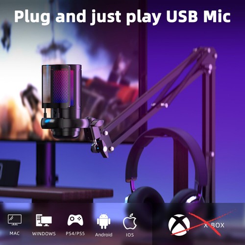 Gaming RGB Mikrofon PC Microphone Streaming Podcast Kondensator mit Arm Ständer - Bild 5 von 13