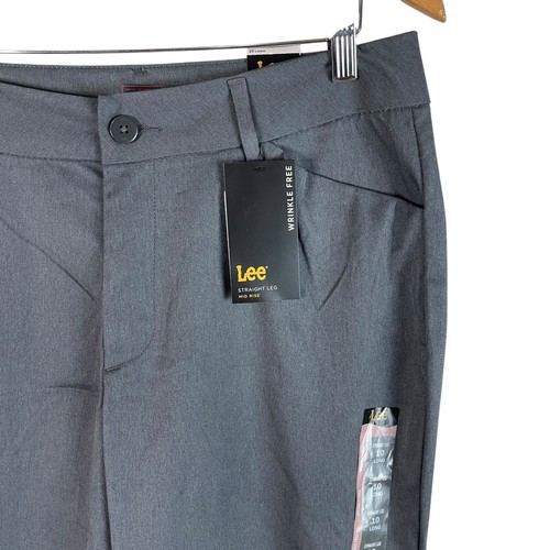 NEW Lee Womens Straight Leg Dress Pants 10 Long Charcoal Heather Gray Stretch - Picture 2 of 6