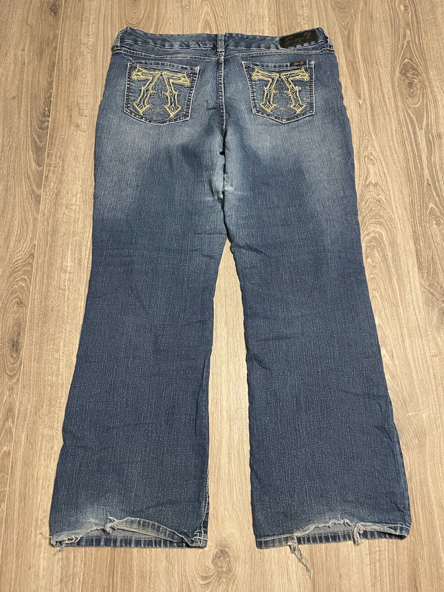 Vintage Y2K Distressed SEVEN 7 Blue Denim Jeans Boot Cut Women's
