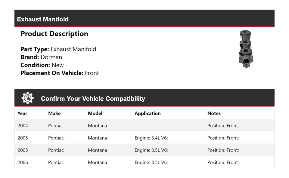 Colector de escape delantero 2005 para Pontiac Montana Dorman 2004-2006 Foto 2 de 4