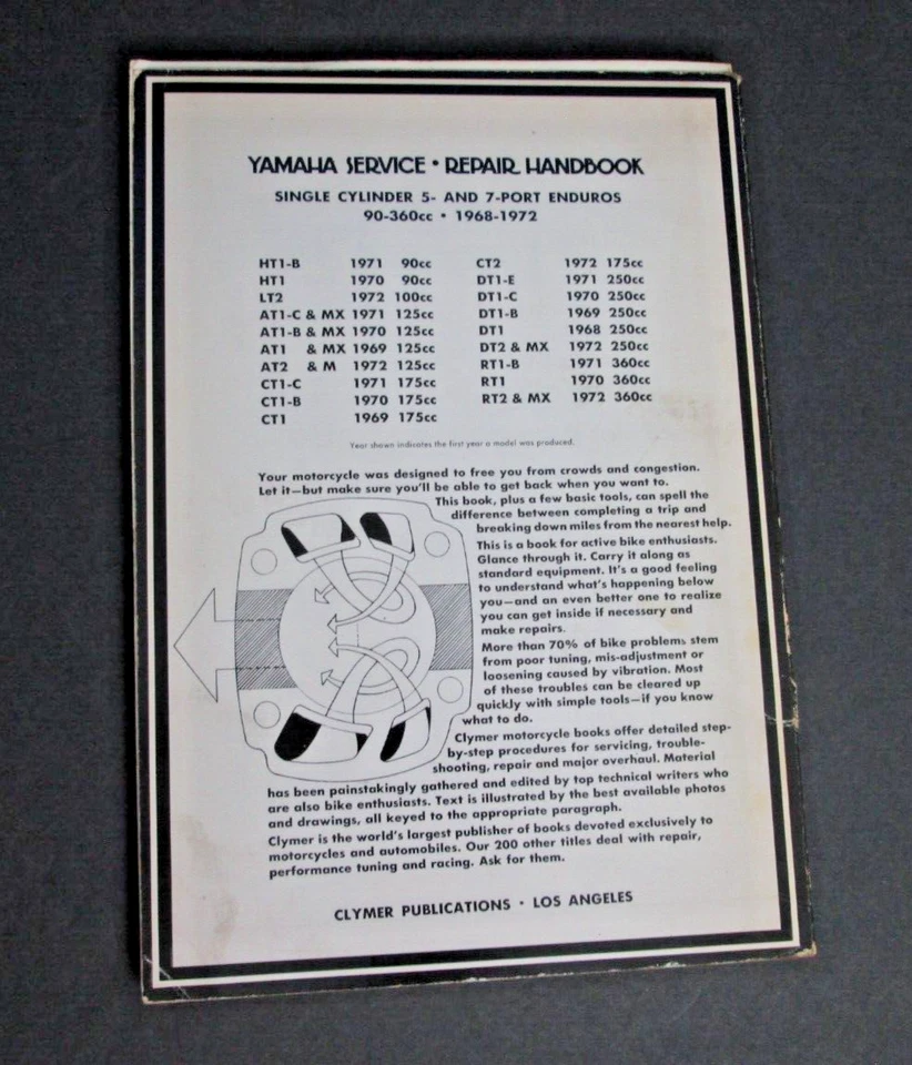 Manual de reparación Clymer Yamaha manual 5 y 7 piezas enduro 1968-1972 DT CT HT LT MX Foto 2 de 3