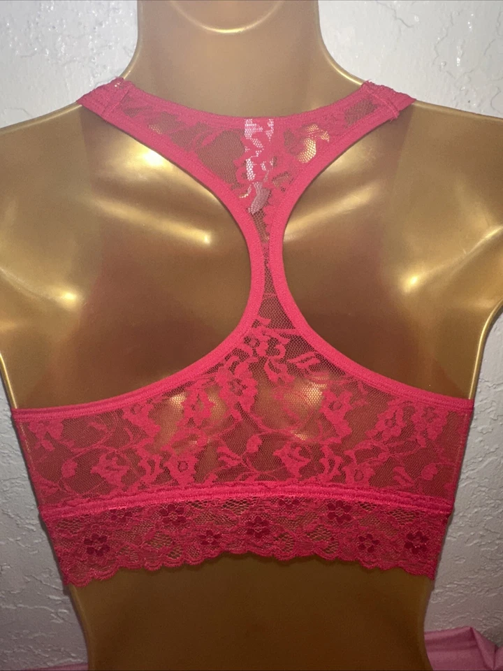 Bralette DKNY Mujer Rojo Encaje Acolchado Espalda Corredora L Se Ajusta Como Mujer’s Pequeño Foto 3 de 4