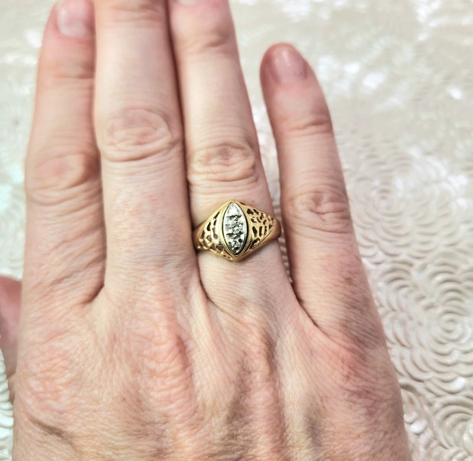 Anel marquesa vintage da década de 1980 corte redondo diamante ouro 14K tamanho 8,25 - Imagem 2 de 4