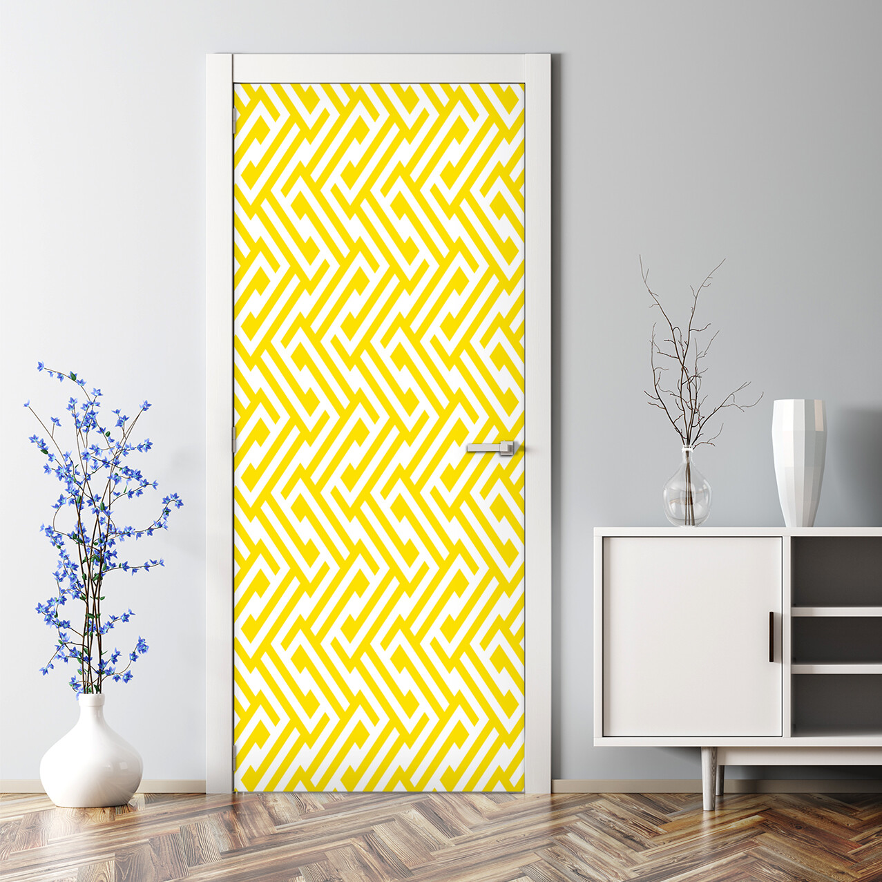 Yellow chevron stripe Renters Positive color Geometric Self Adhesive Door Decal