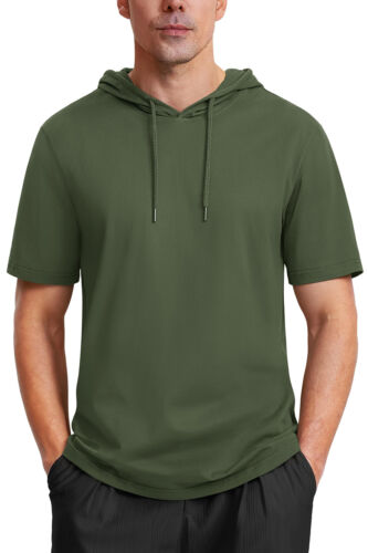 Mens Short Sleeve Hoodie Cotton Shirts Lightweight Sweatshirt Athletic Pullover - Picture 55 of 134