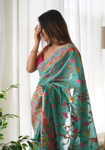 Designer Sari Bollywood Bridal Silk Saree Blouse South Indian Ethnic Ready made - Picture 4 of 6