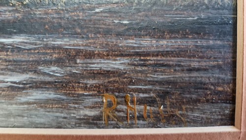 R Hulls - antikes Ölgemälde - bewaldete Flusslandschaft - Bild 5 von 6