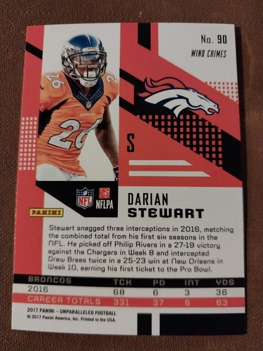 2017 DARIAN STEWART PANINI UNVERGLEICHLICH NFL ROOKIE KARTE WINDGLOCKENSPIELE #90 BRONCOS - Bild 2 von 2