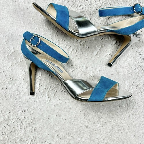 Excellent Prada Women's Light Blue Leather High Heels With Straps EU 36 UK 3.5 - Picture 6 of 21