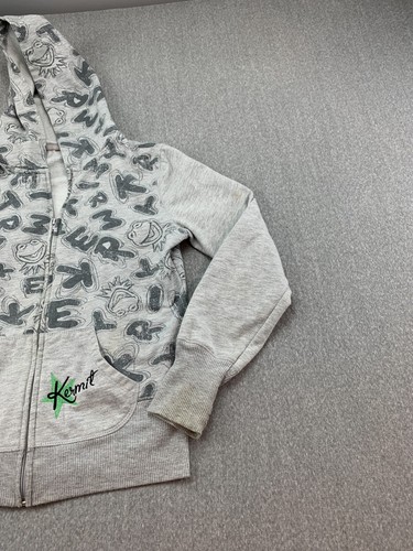 Kermit The Frog Sweatshirt Hoodie Full Zip Kids Size M* Gray AOP Graphics Cute - Picture 4 of 11