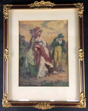 Otto GRASSL (1891-1976) Oil Painting - Gallant Ladies with Puppy