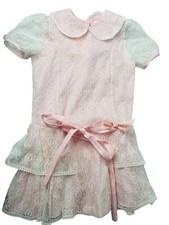 Winnie The Pooh Girls Pink Floral Full Circle Lace Dress USA Vintage 6X Puff