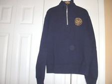 Men's POLO RALPH LAUREN Navy Blue Mock Neck Zip LOGO 100 Cotton Sweater size M