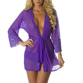 Women's Lace Kimono Robe Babydoll Sexy Lingerie Mesh Chemise Nightgown Cover Up