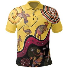 Unisex Aboriginal Style Polo Shirt Bold Indigenous Art Short Sleeve