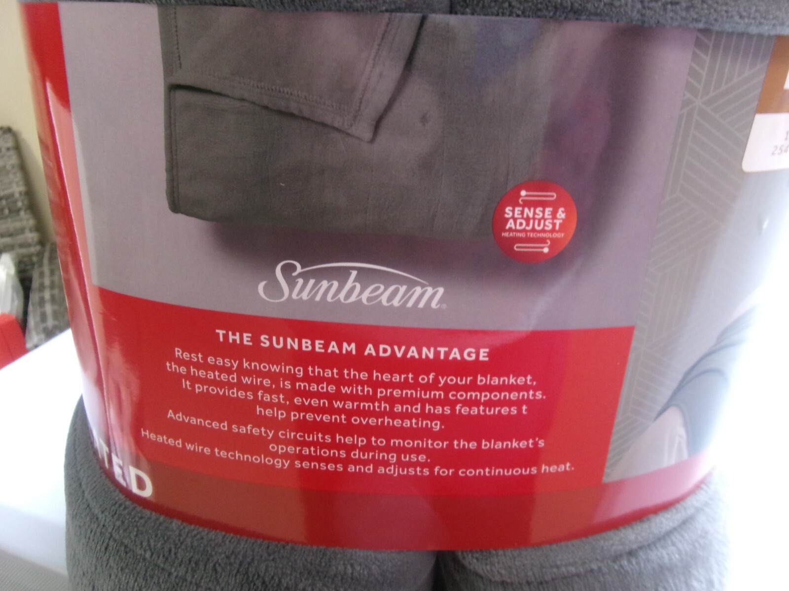 New Sunbeam Velvet Plush Electric Heated Blanket - Grey, Size: King...