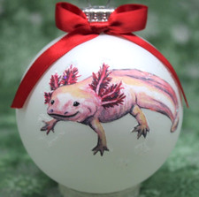 A078 Hand-made Christmas Ornament - Axolotl - pink leucistic side (red)